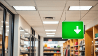 Retail store interior with an illuminated exit sign