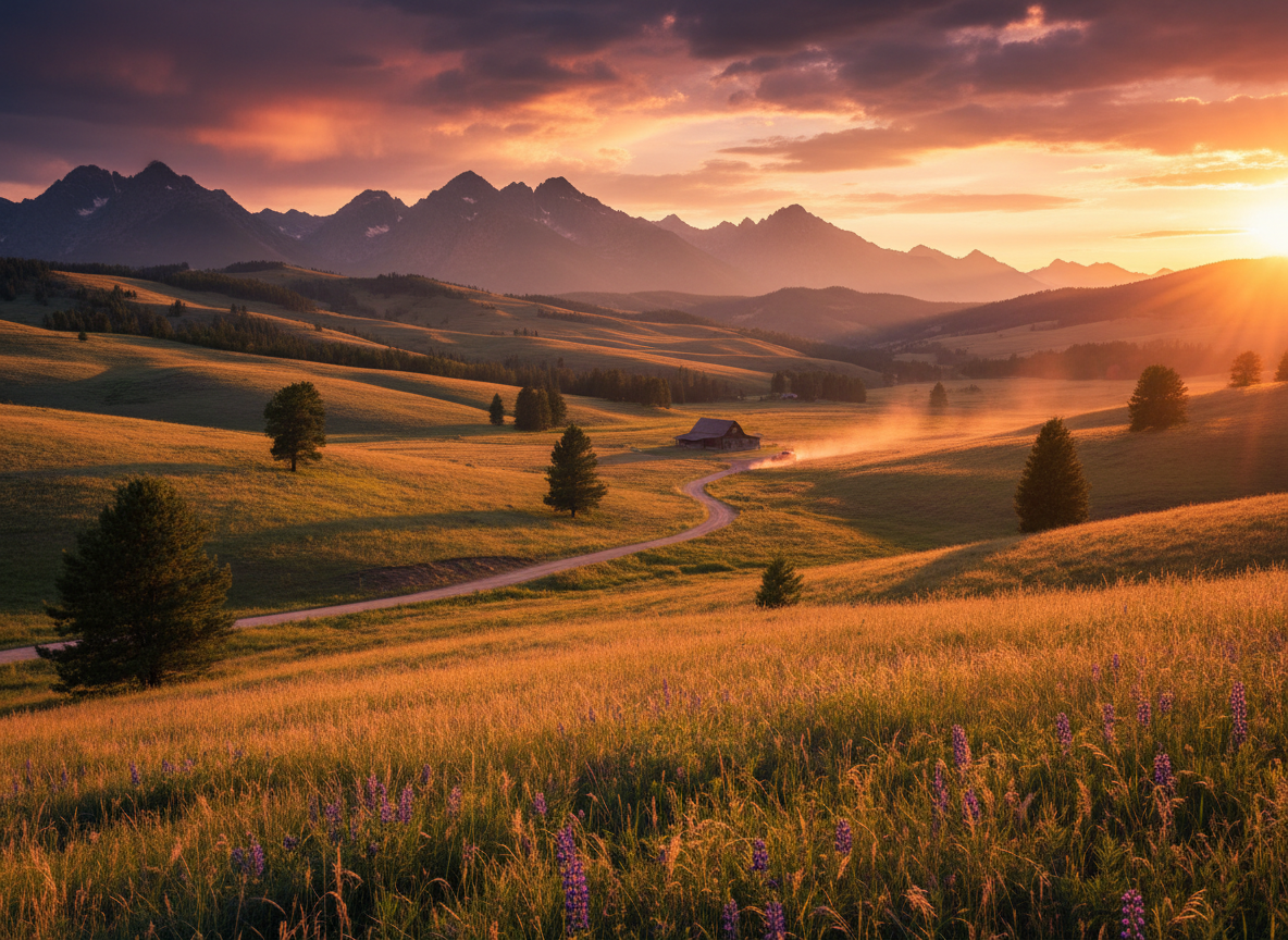 Montana, golden hour photograph. cinematic camera angle 255025