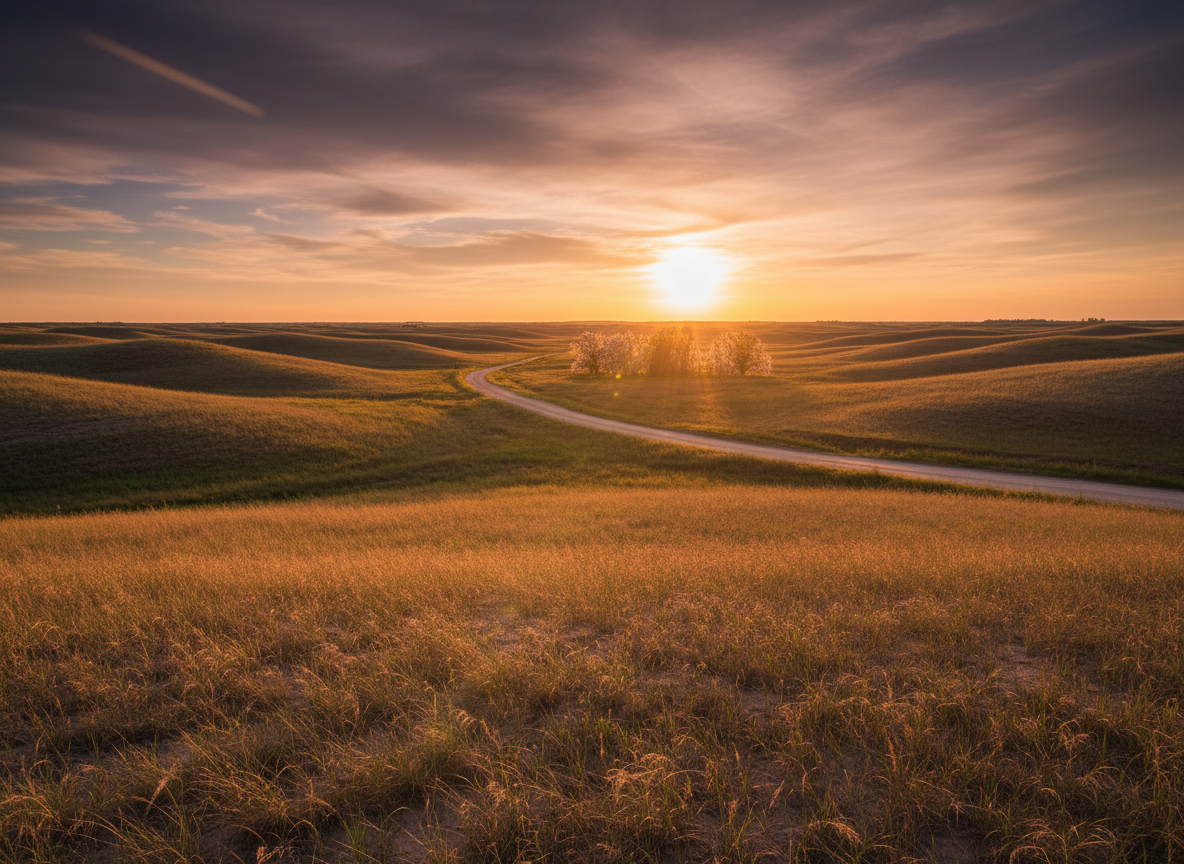 Nebraska, golden hour photograph. cinematic camera angle 255025