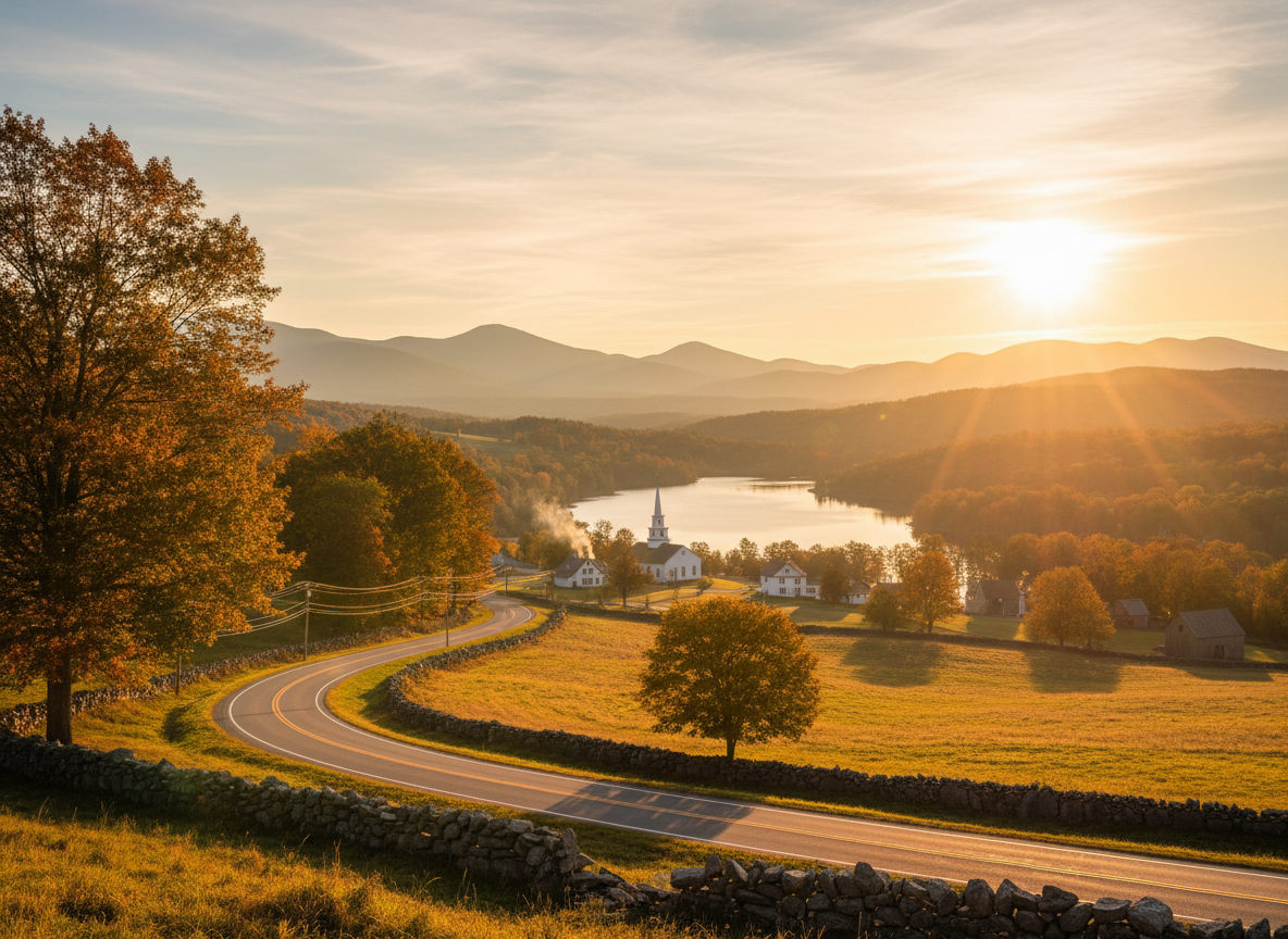 New Hampshire, golden hour photograph. cinematic camera angle 255025