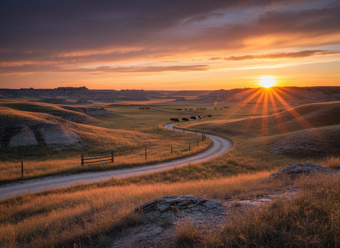 South Dakota, golden hour photograph. cinematic camera angle 255025