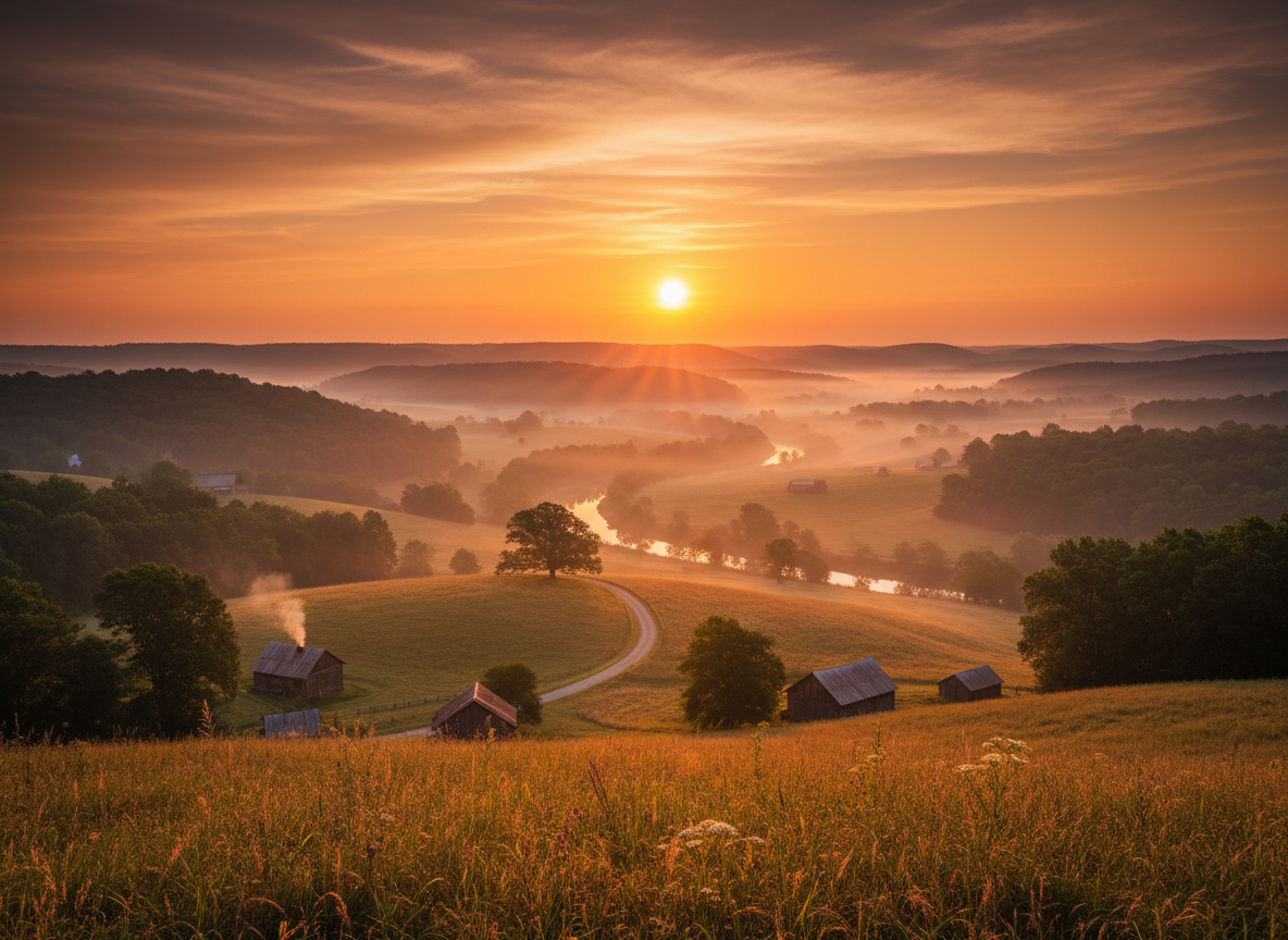 Tennessee, golden hour photograph. cinematic camera angle 255025