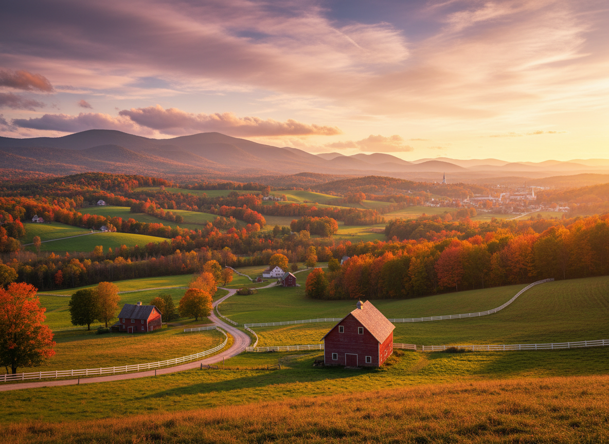 Vermont, golden hour photograph. cinematic camera angle 255025