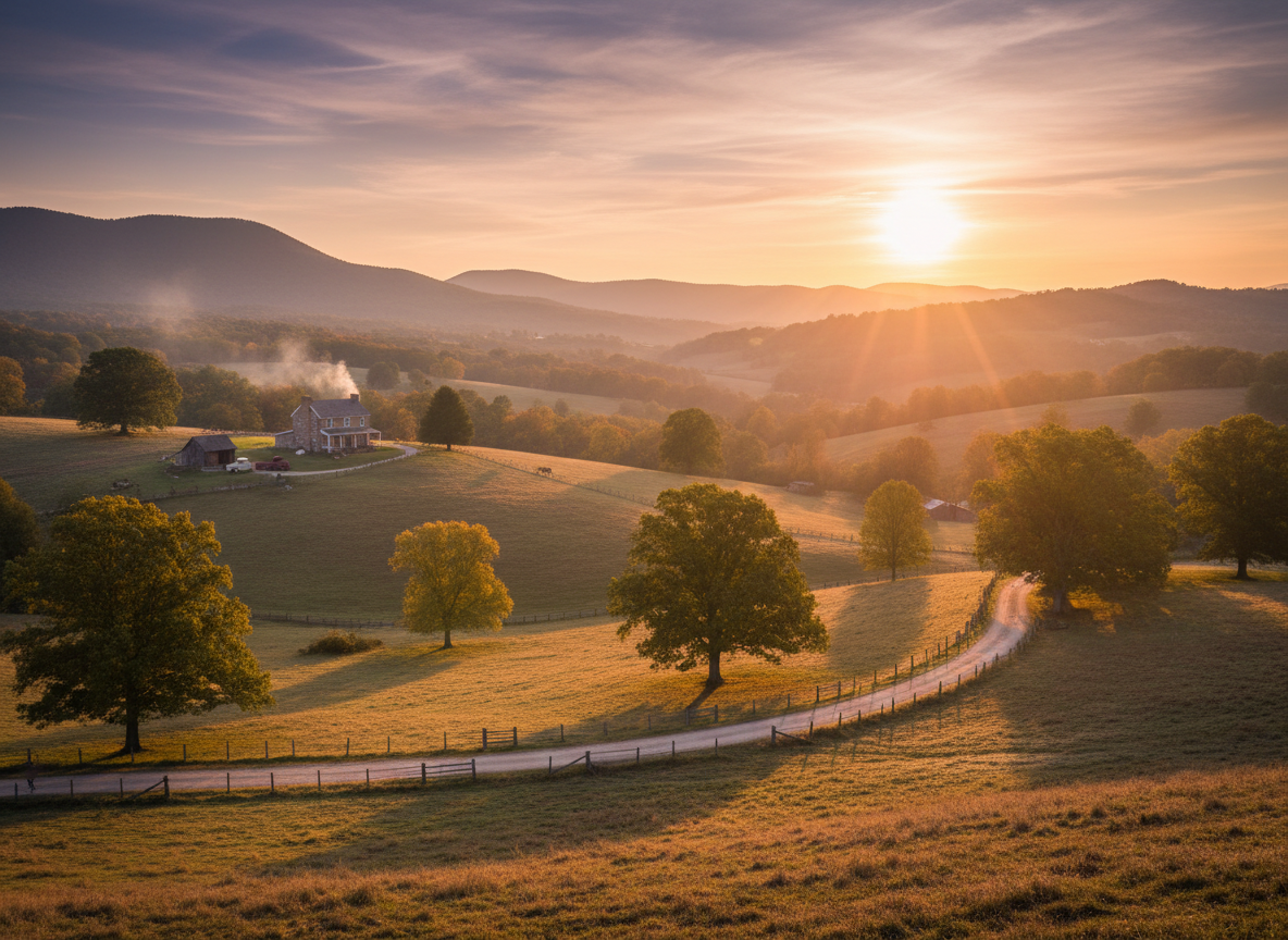 Virginia, golden hour photograph. cinematic camera angle 255025