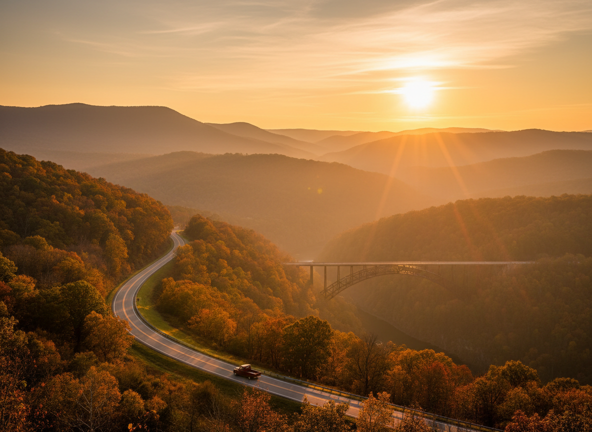 West Virginia, golden hour photograph. cinematic camera angle 255025
