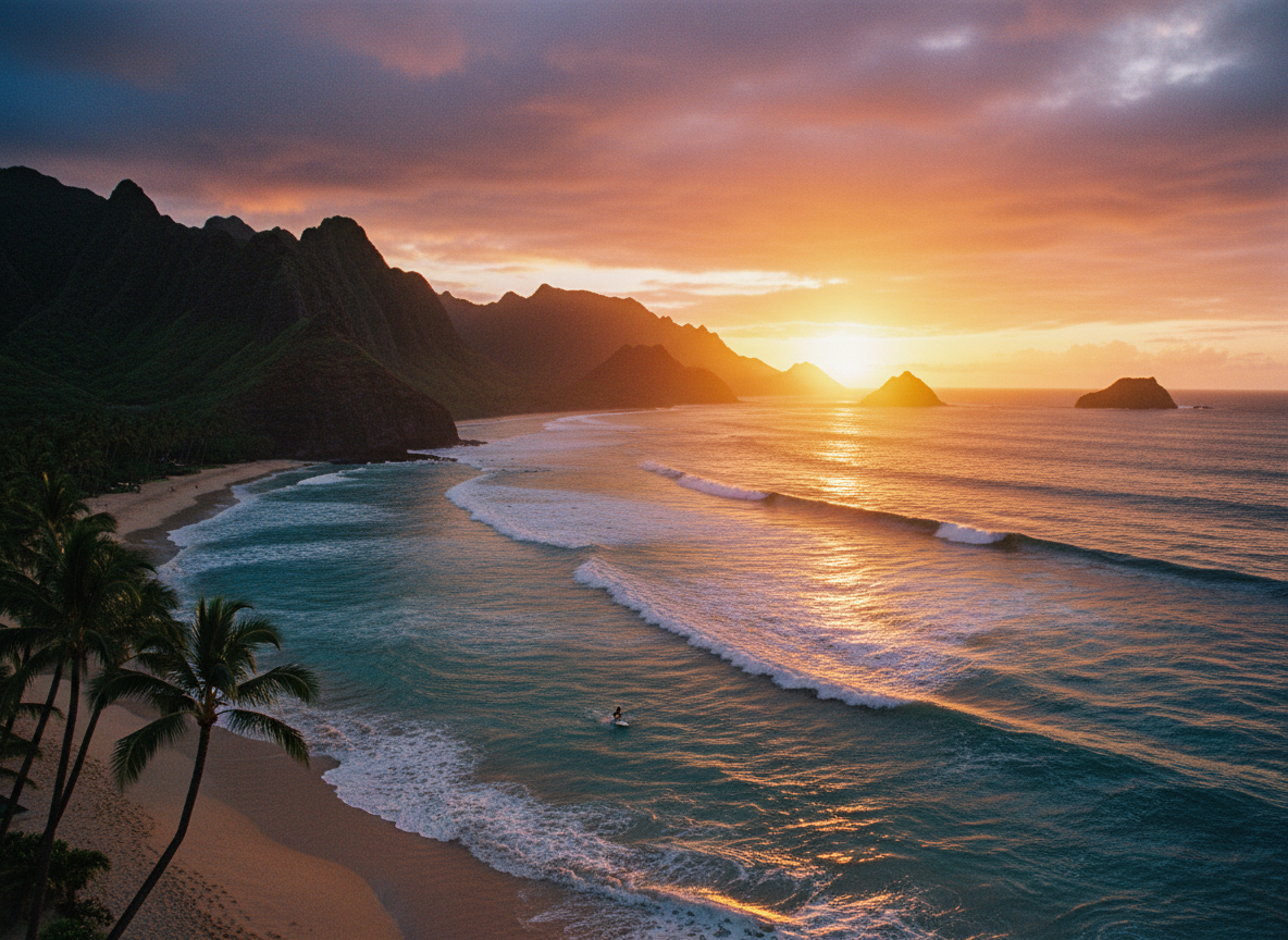 hawaii, golden hour photograph. cinematic camera angle 255025