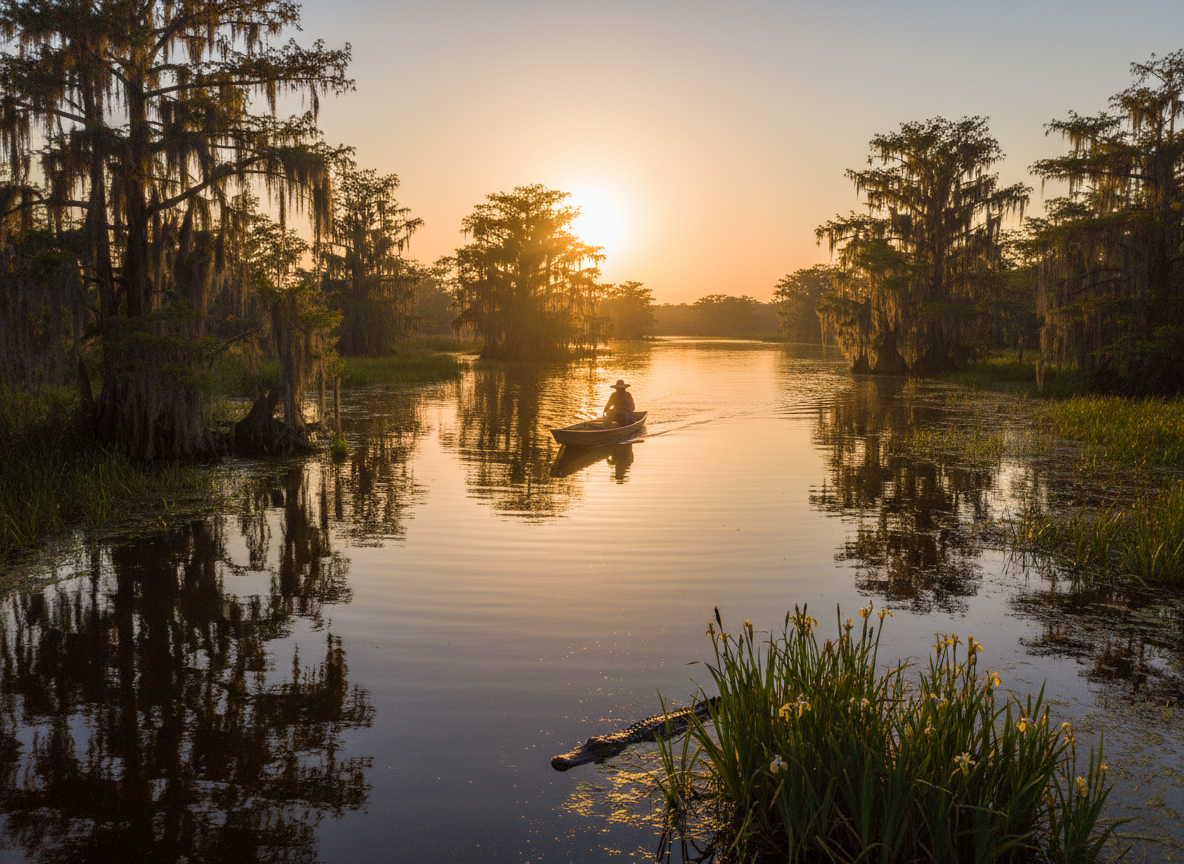 louisiana, golden hour photograph. cinematic camera angle 255025